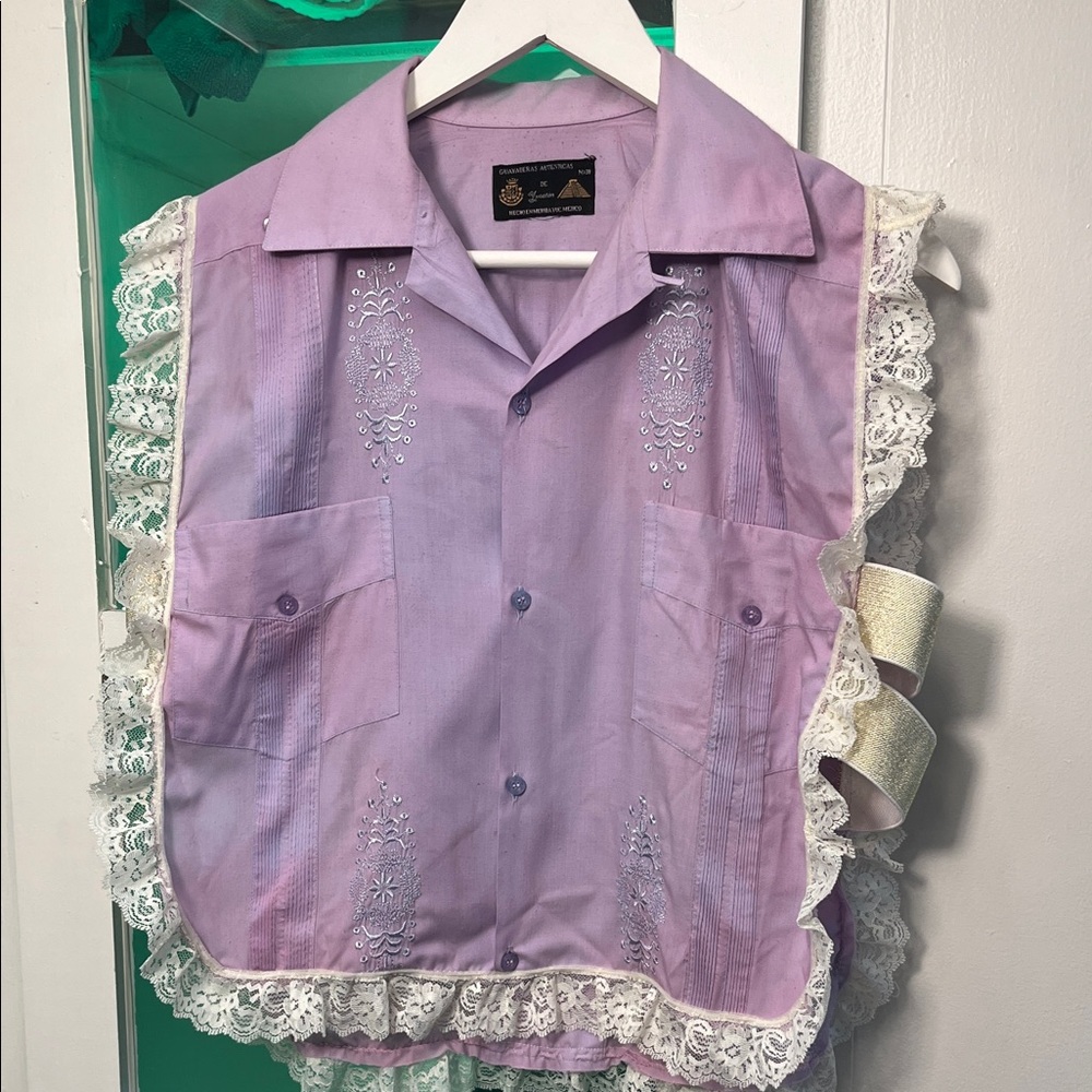 Lavender Embroidered Apron with Lace Trim